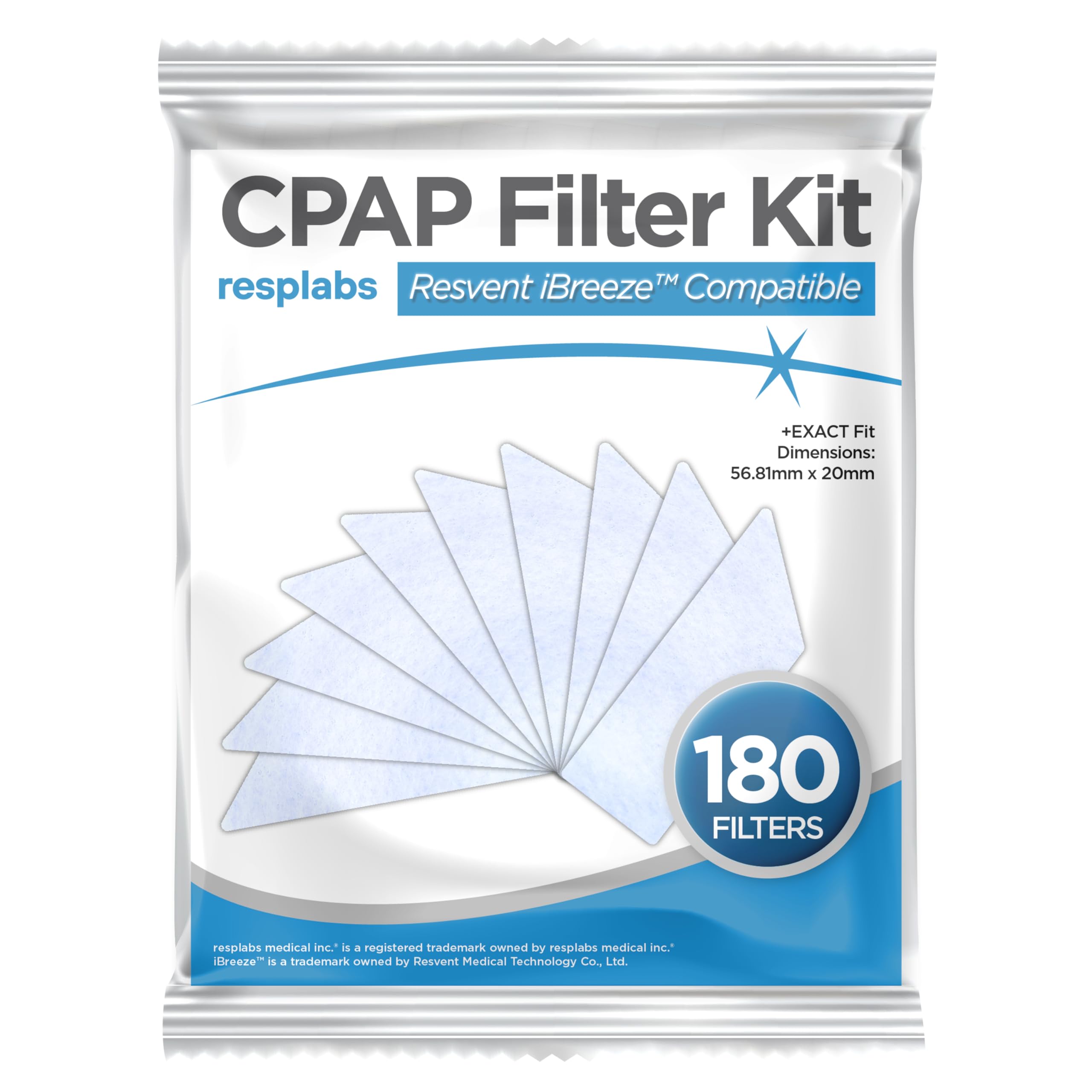 RespLabs filtres compatibles Resvent iBreeze – emballage 180 unités pour filtration fiable