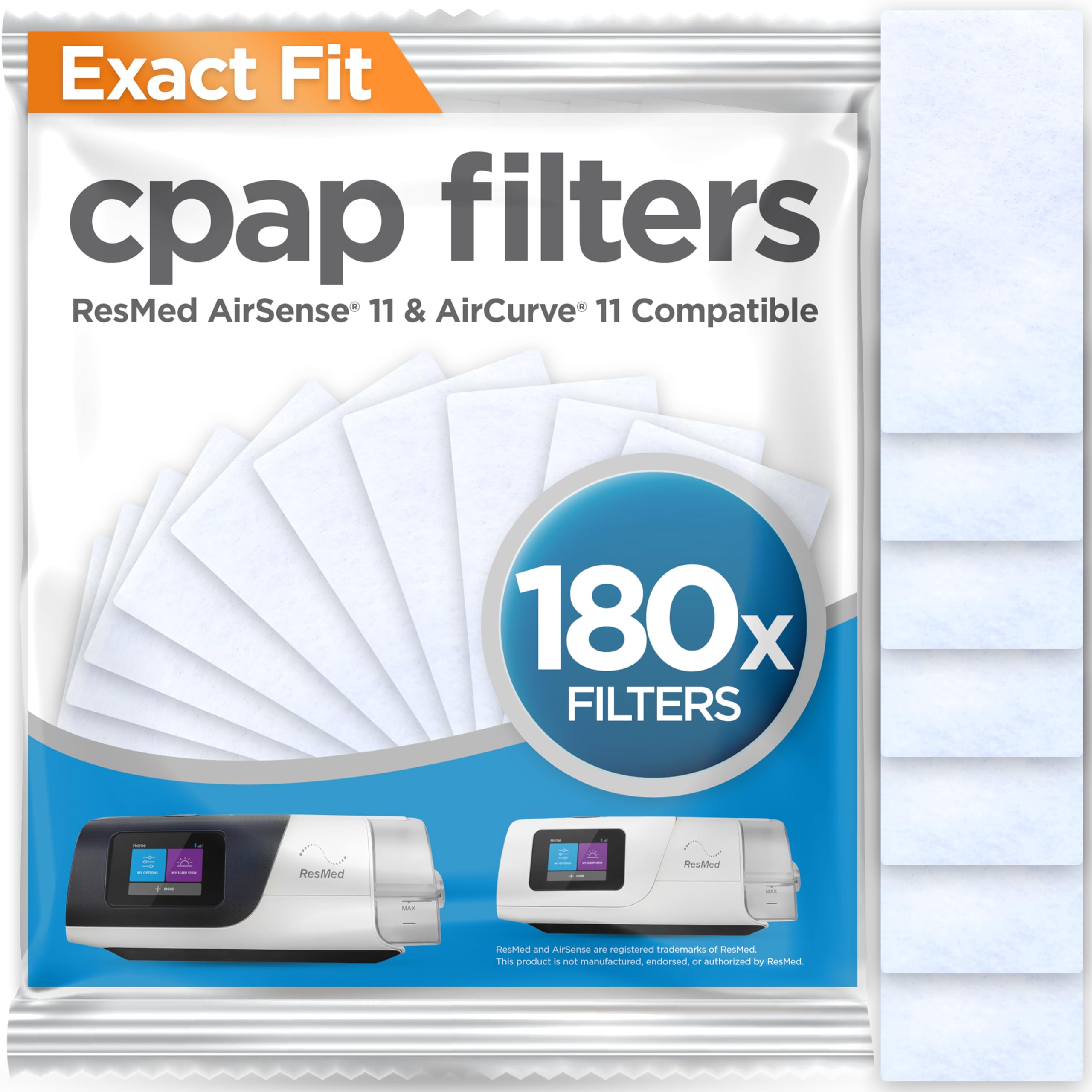 RespLabs Filtres CPAP compatibles AirSense 11, lot180, emballage pratique pour remplacement.