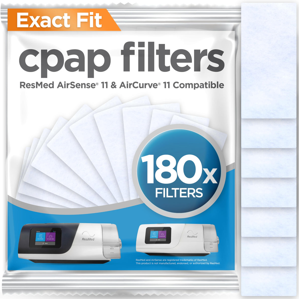 RespLabs Filtres CPAP compatibles AirSense 11, lot180, emballage pratique pour remplacement.