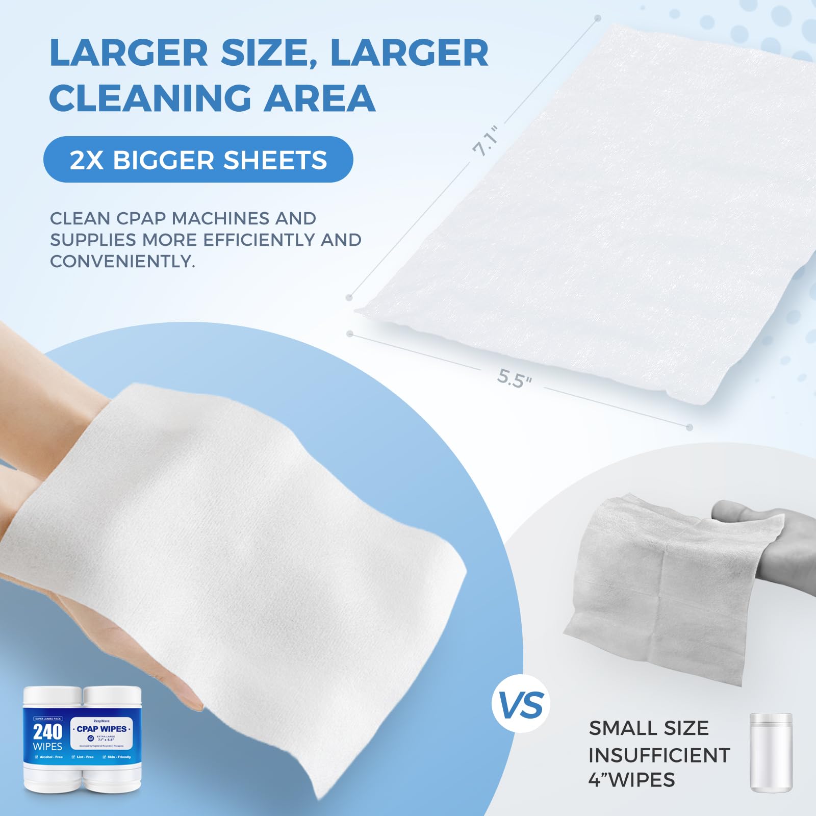 Lingettes RespWave sans alcool pour CPAP, soin sûr quotidien