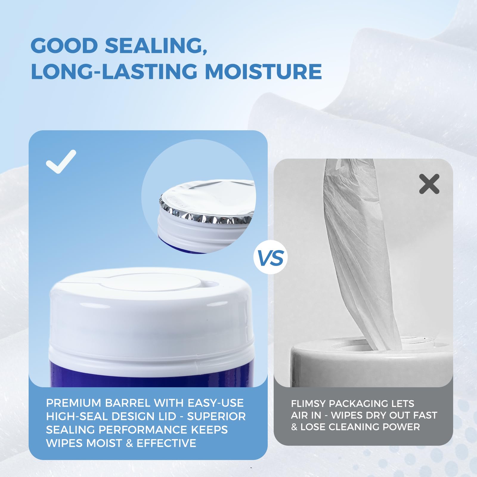 Lingettes RespWave sans résidu fibre pour CPAP, ménage sans particules