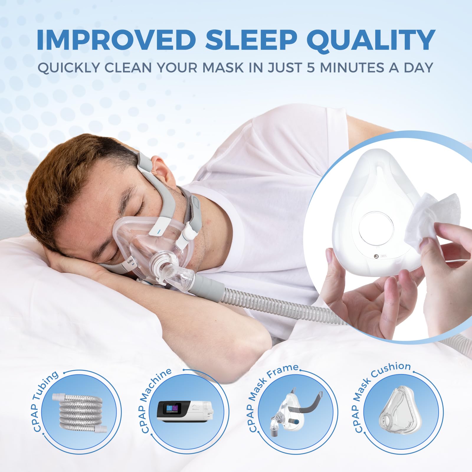 Lingettes RespWave nettoyage immédiat CPAP, usage sans rinçage