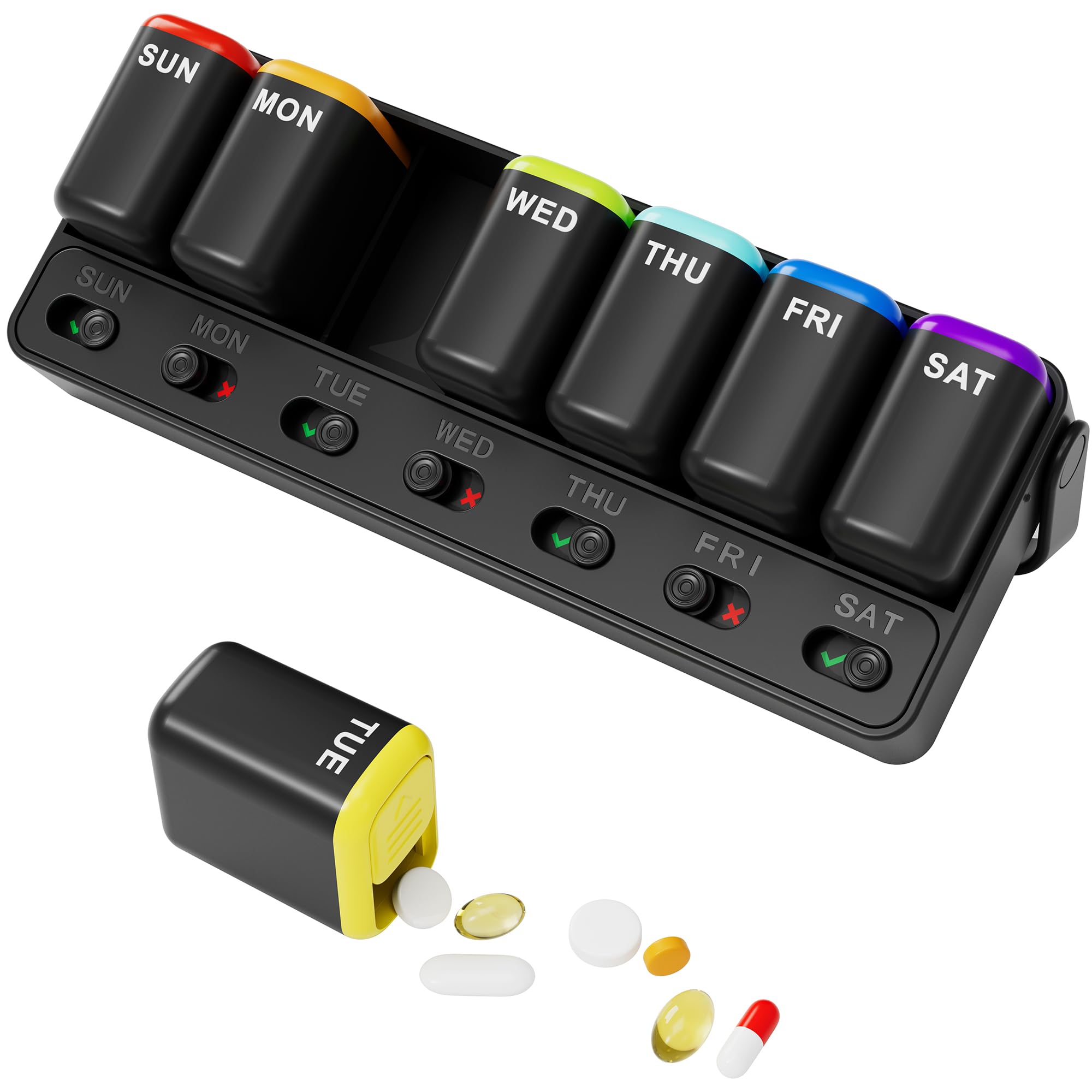 Restree organisateur de pilules avec indicateur visuel pour suivre les doses.