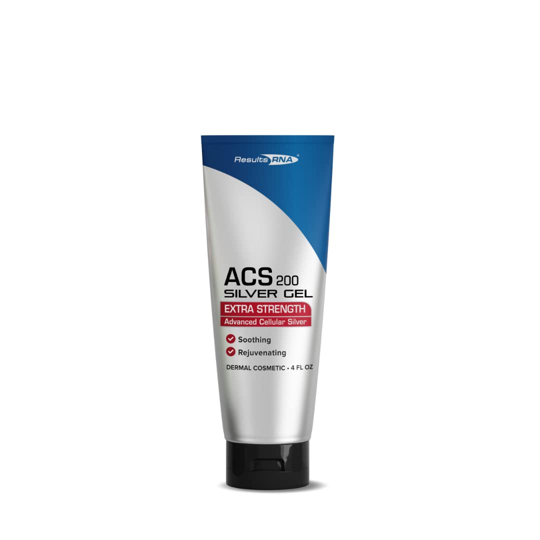 Results RNA ACS 200 gel argent glutathione — flacon clair utilisé pour les soins cutanés.