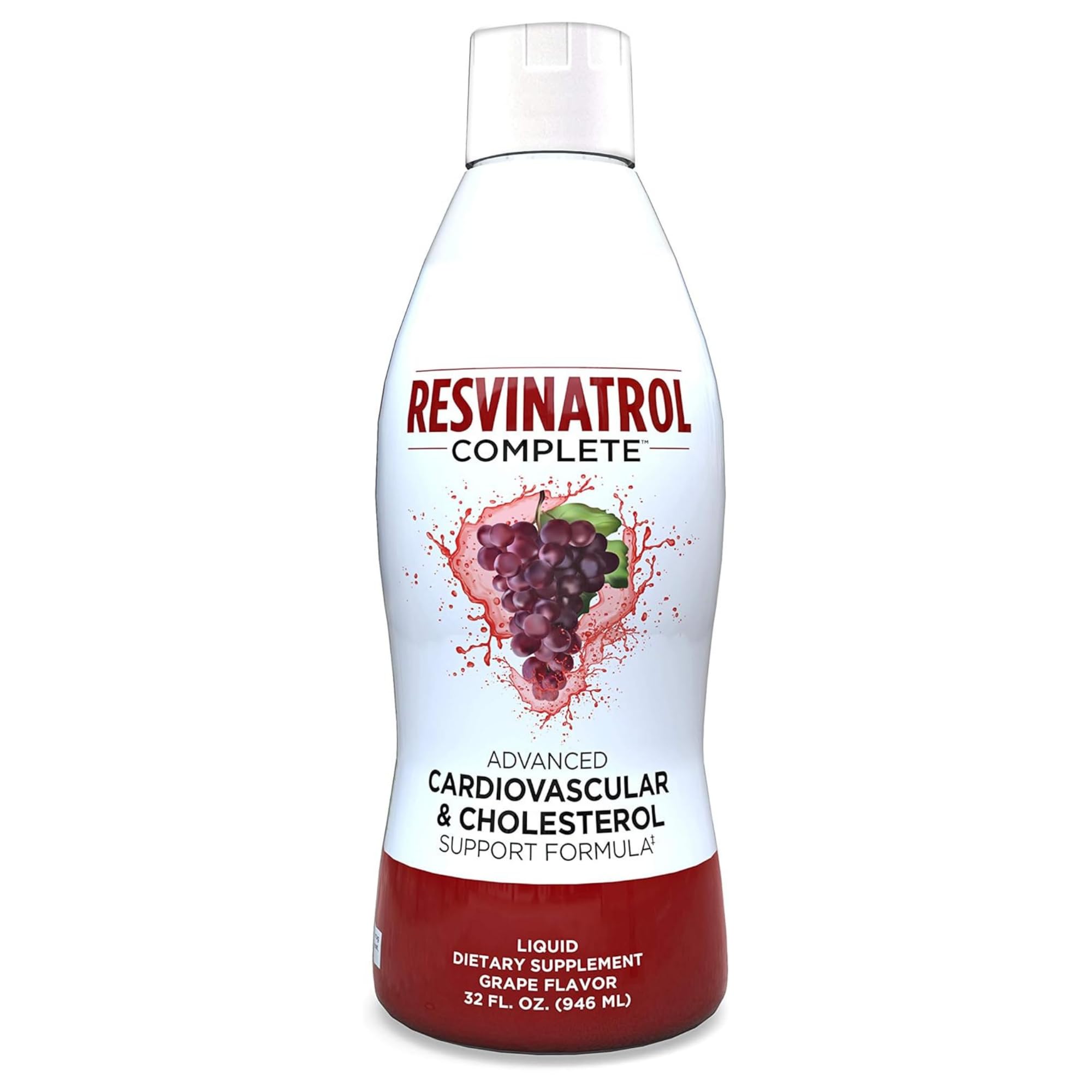 Resvinatrol Complete: bouteille verseuse facilitant une utilisation quotidienne pour le cœur et l'énergie.