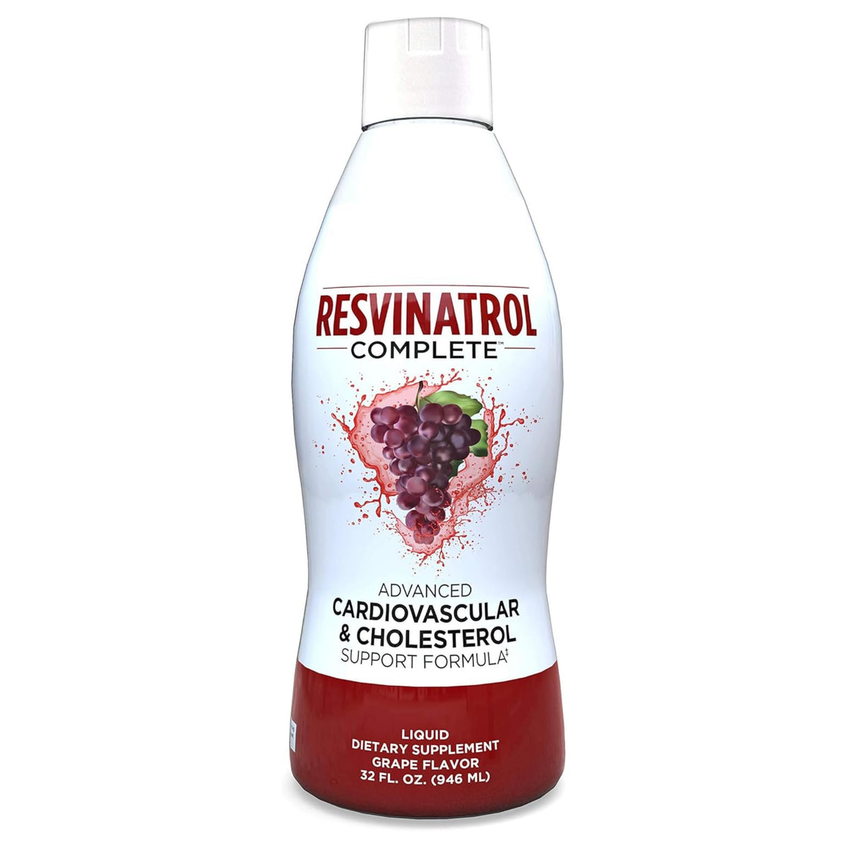 Resvinatrol Complete: bouteille verseuse facilitant une utilisation quotidienne pour le cœur et l'énergie.