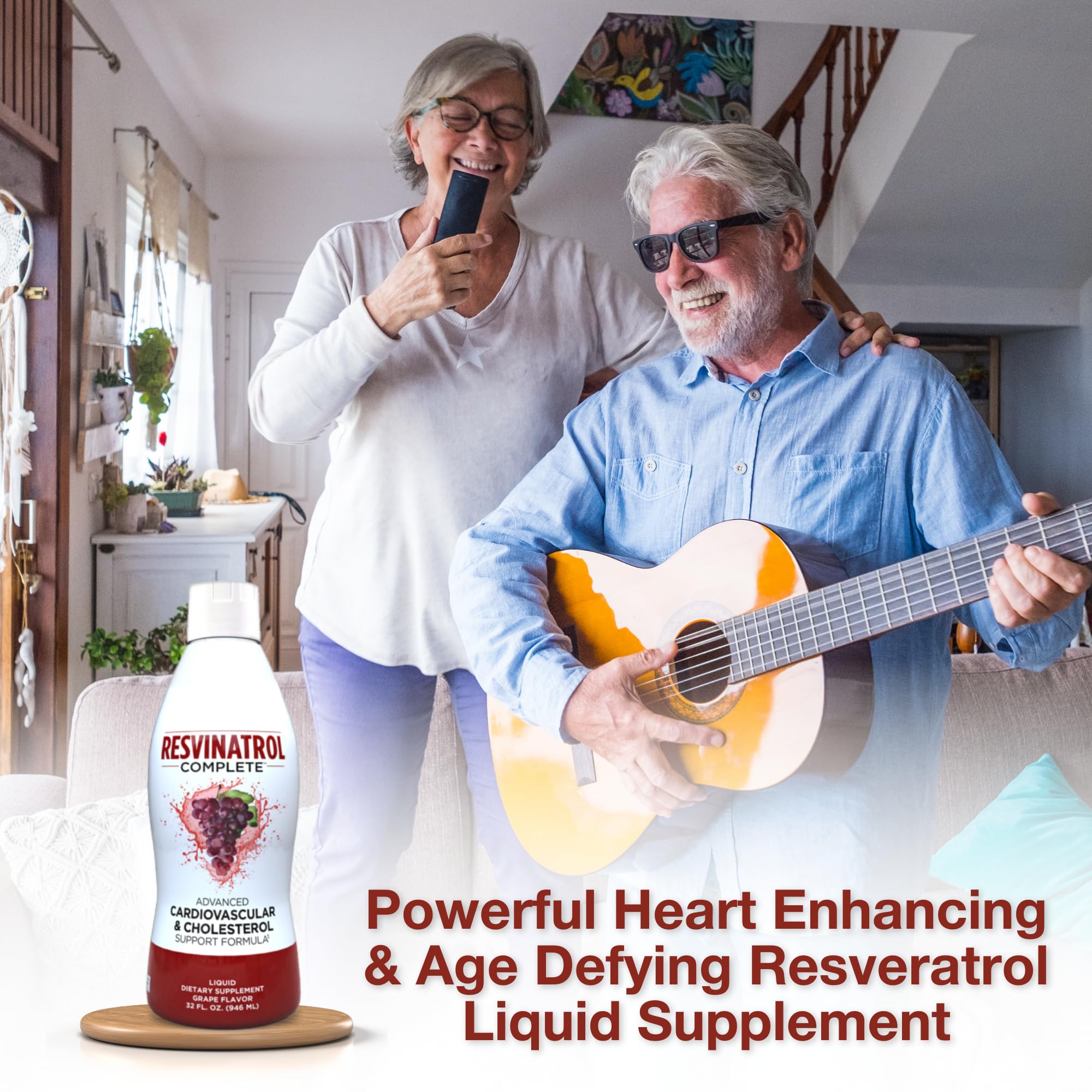 Resvinatrol Complete: etiquette-flacon clair informant sur ingrédients et usages.