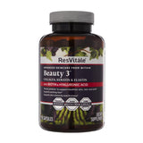 ResVitale Beauty 3 emballage: soutien potentiel pour la peau et les cheveux.
