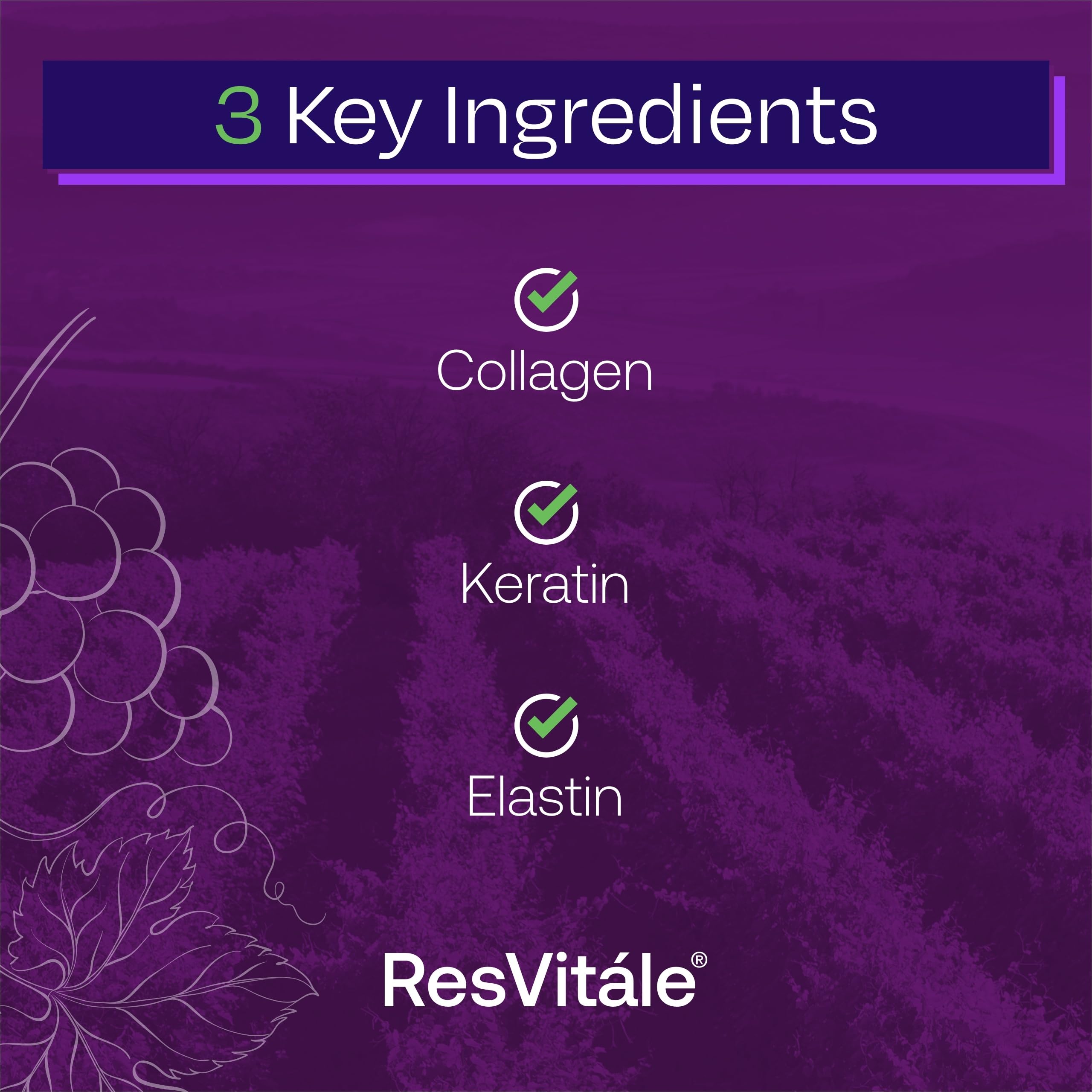 ResVitale Beauty 3 ingrédients: keratine et elastine pour la vitalité des cheveux.
