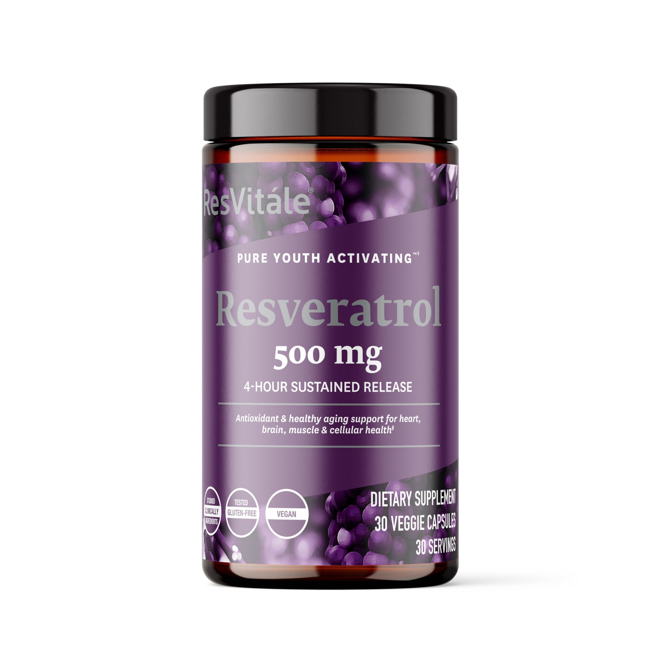 ResVitale Resveratrol 500 mg - bouteille pratique pour une prise quotidienne.