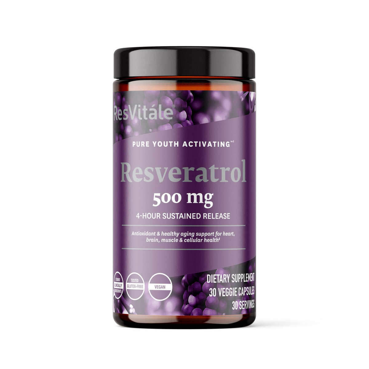 ResVitale Resveratrol 500 mg - bouteille pratique pour une prise quotidienne.