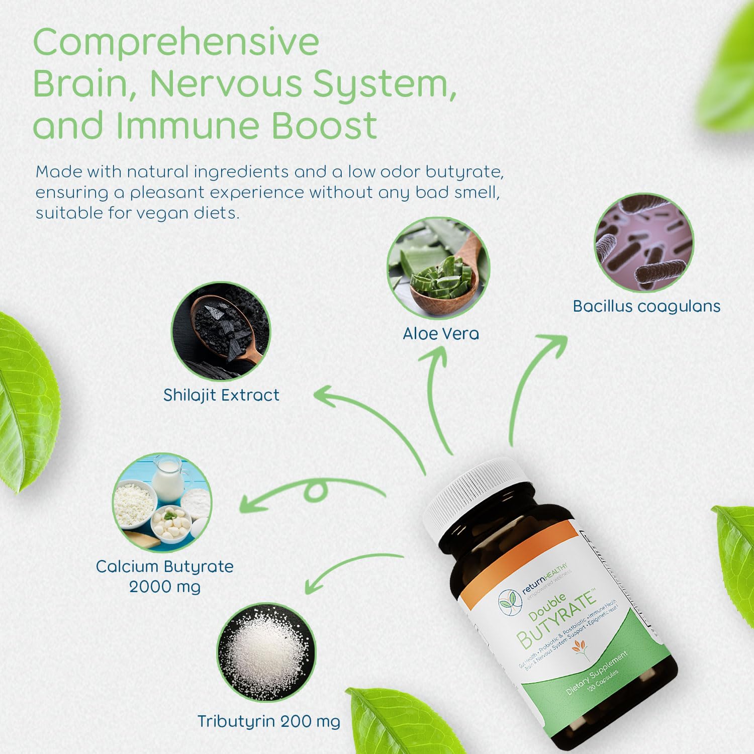 Étiquette Return Healthy Double Butyrate lisible et informative.