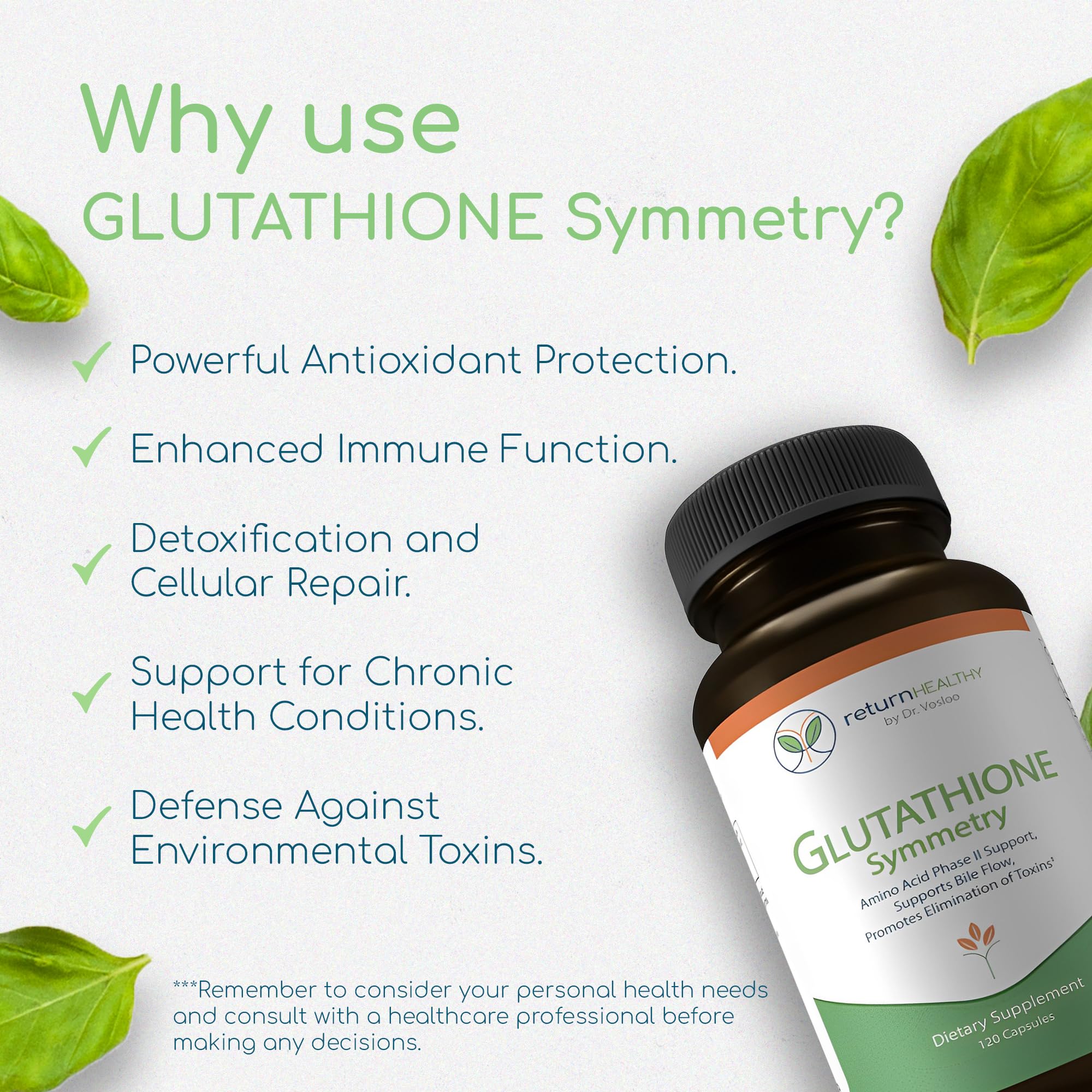 Ingrédients naturels Return Healthy Glutathione Symmetry favorisant une détox douce et support oxydatif.