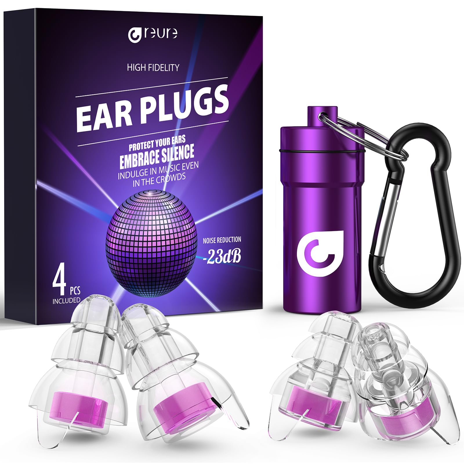 Bouchons hi-fi Reure pour concerts: réduction précise du bruit sans perte de fréquences.