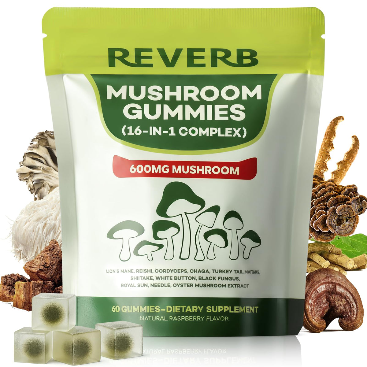 Gommes REVERB 16 en 1 en flacon: soutien énergie et concentration au quotidien.