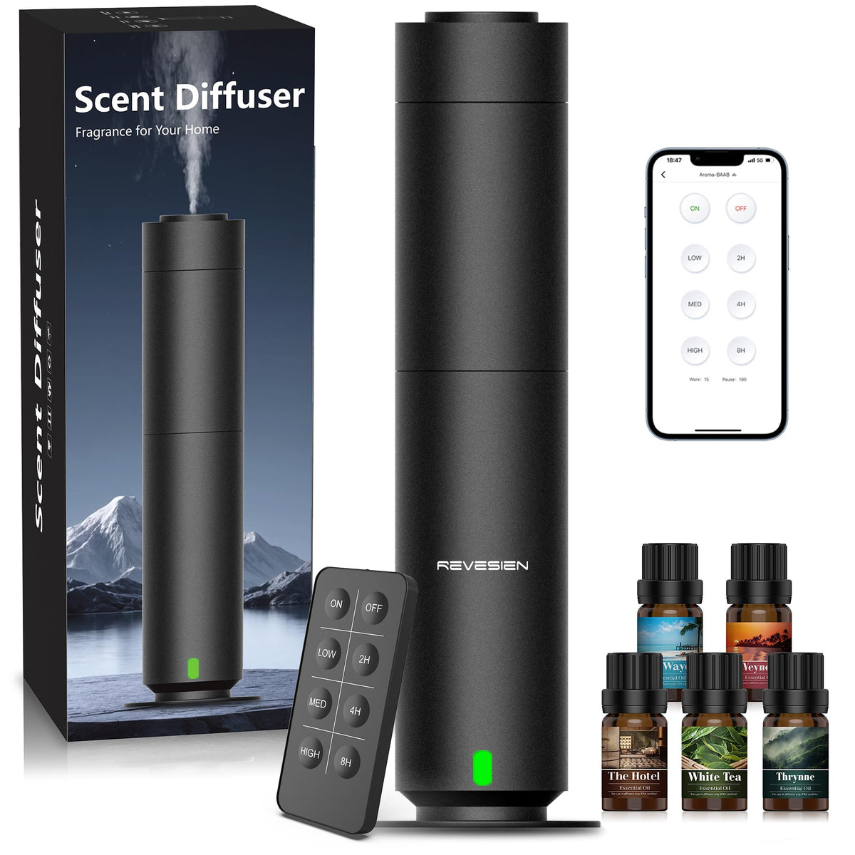 Diffuseur Revesien sans eau noir, design discret pour salon et bureaux.
