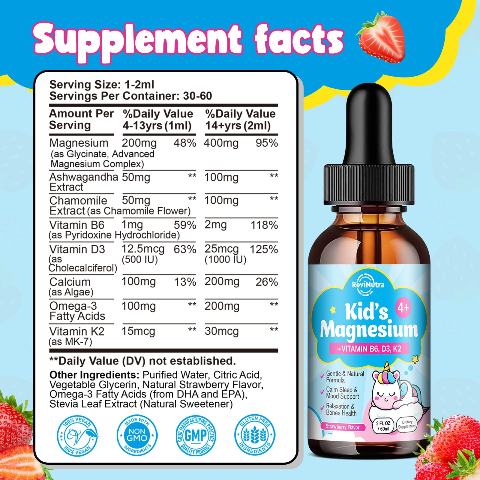 Flacon ReviNutra au goût fraise apprécié par l’enfant.