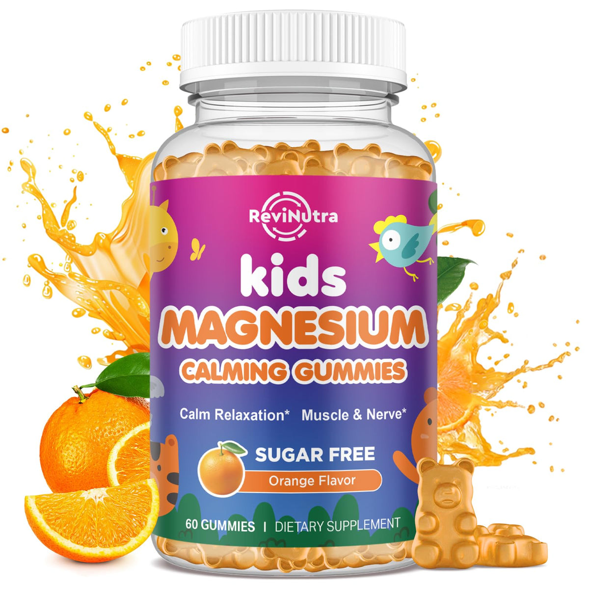 Gommes ReviNutra Calme pour enfant, magnésium et texture agréable pour routine quotidienne.