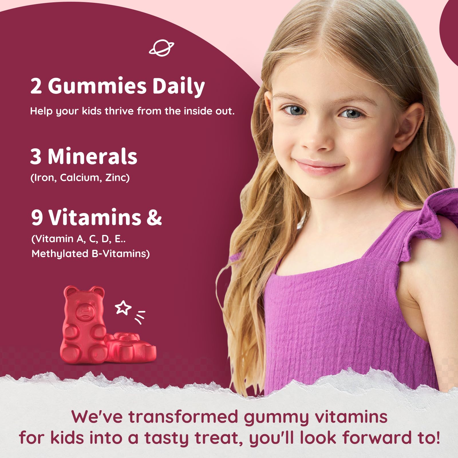 Gommes ReviNutra – absorption douce du fer pour jeunes enfants.