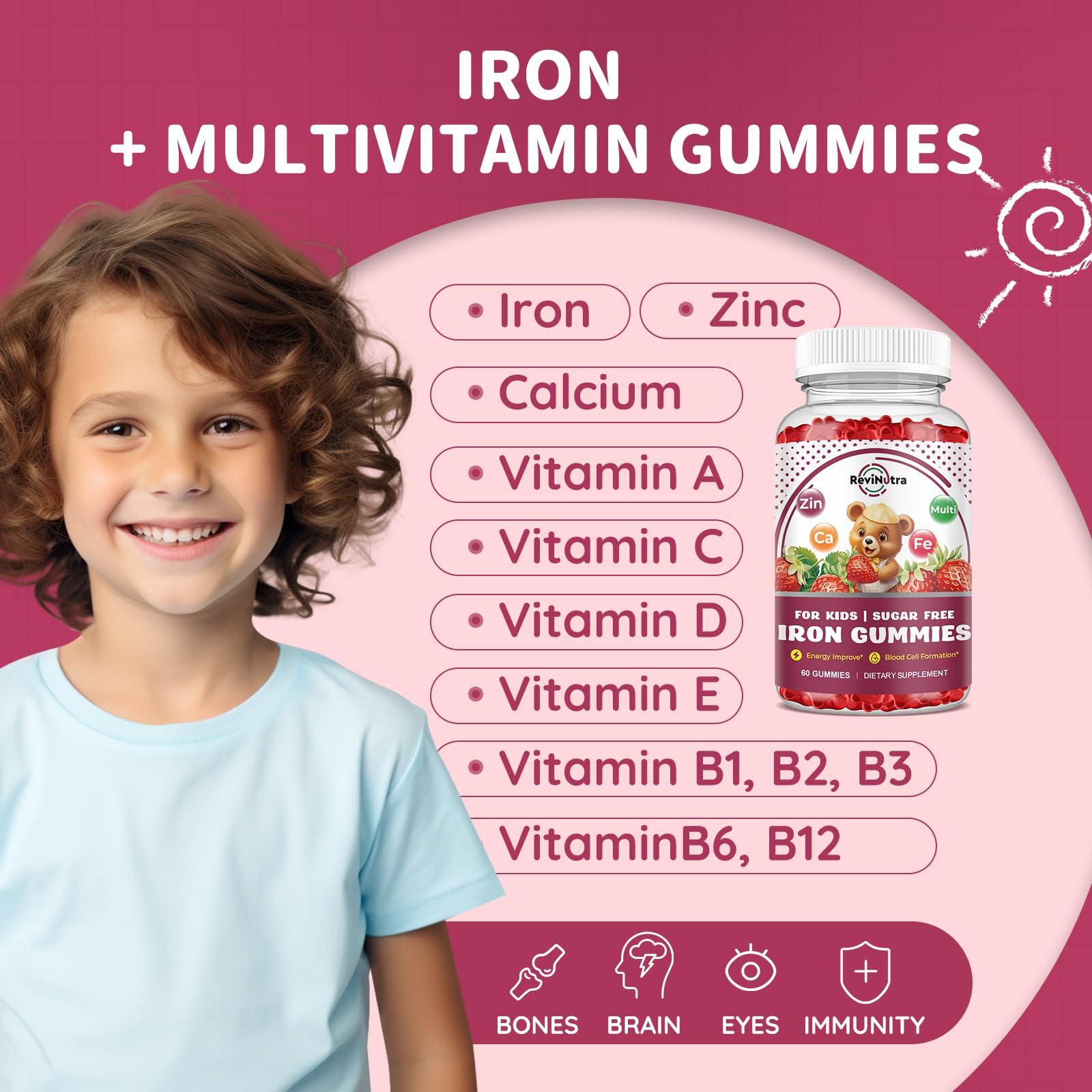 Gommes ReviNutra avec calcium et zinc – énergie et immunité.