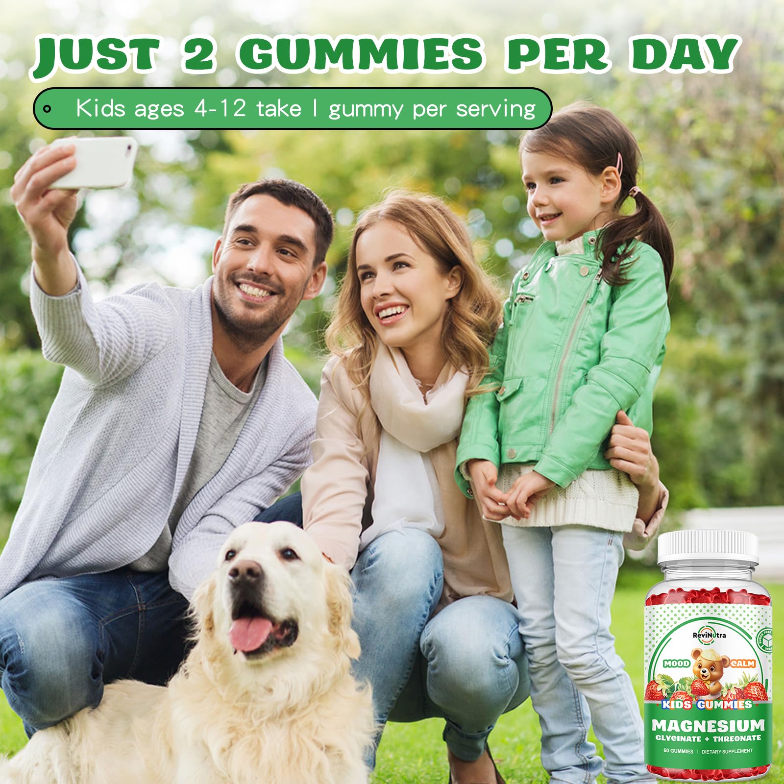 Gummies ReviNutra Magnésium Complex – étiquette claire, dosage quotidien pratique pour la famille.