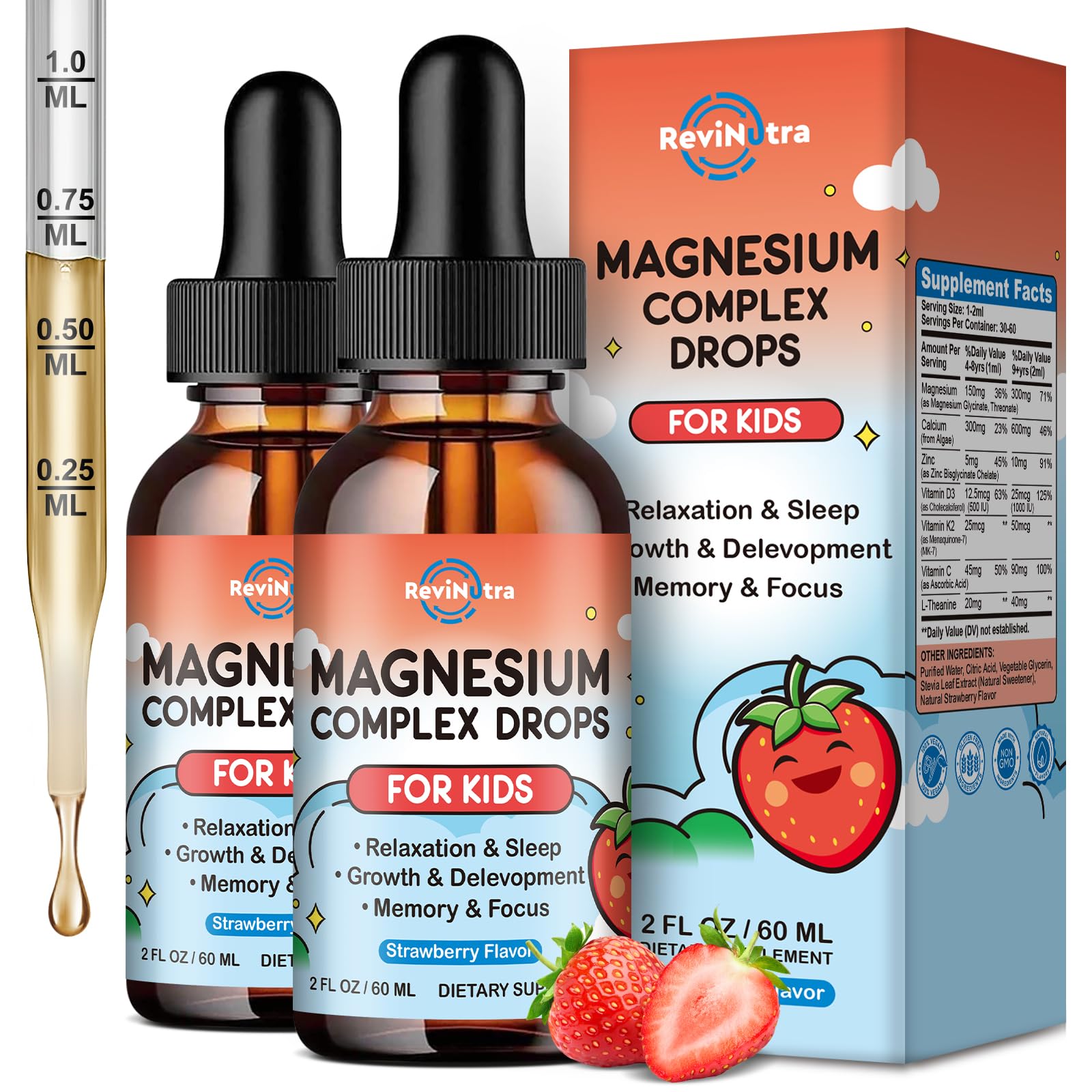 Flacon gouttes ReviNutra magnésium pour enfants – absorption rapide