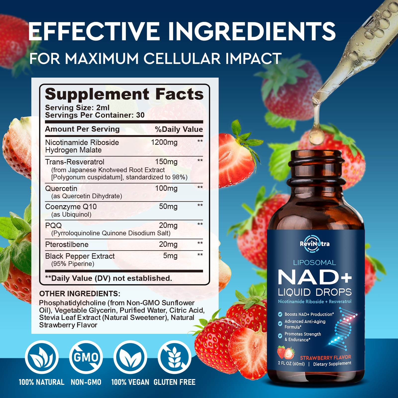 Saveur fraise naturelle du NAD liposomal ReviNutra.