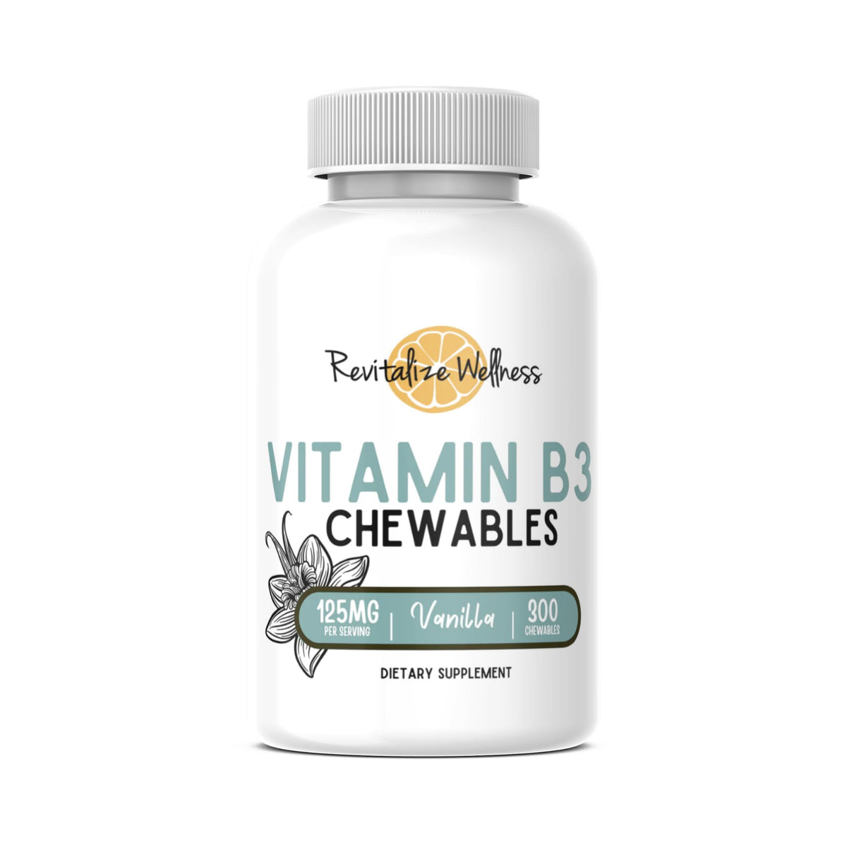 Revitalize Wellness Vitamine B3 masticables vanille, 125 mg par portion, soutien potentiel d'énergie.