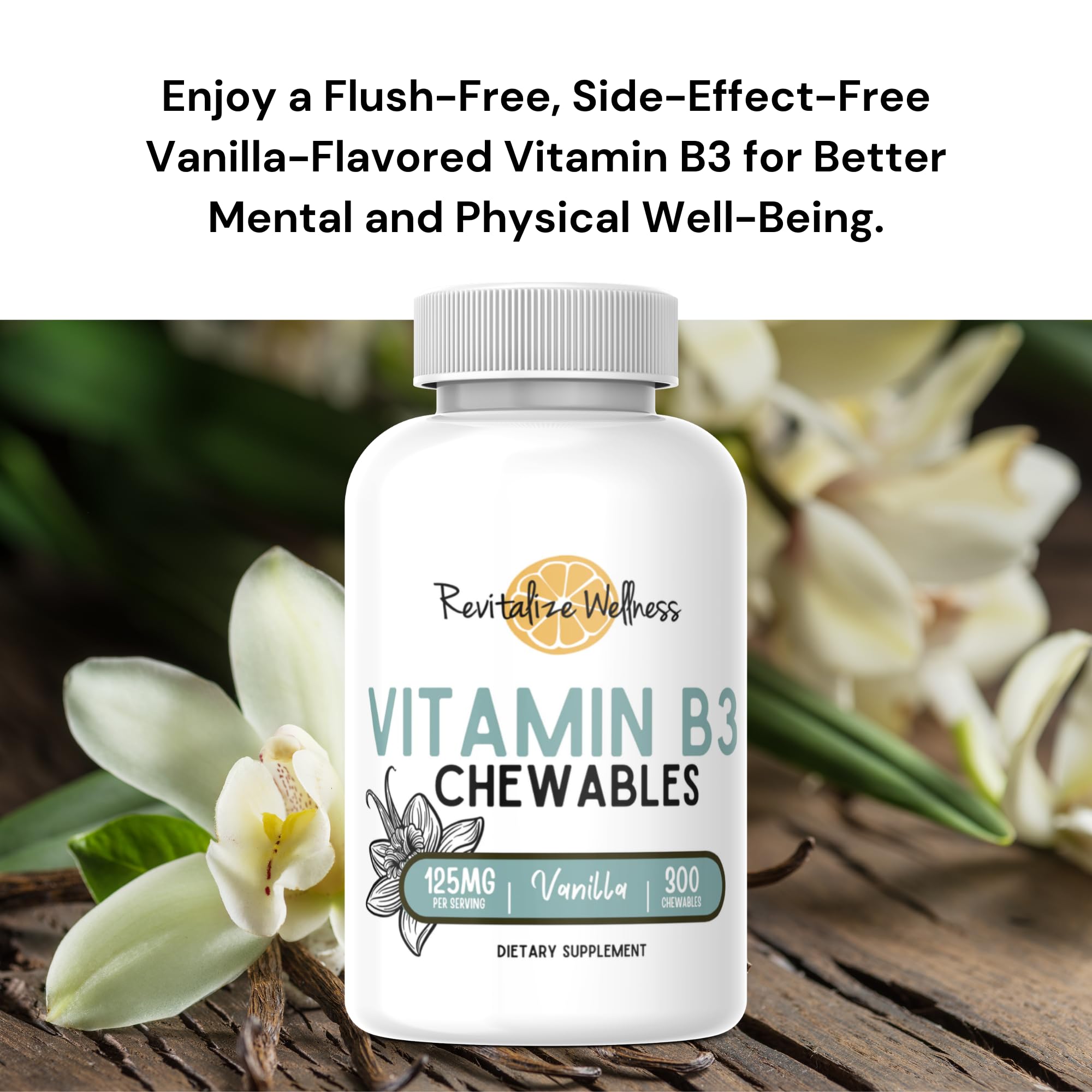 Revitalize Wellness Vitamine B3 masticables vanille, usage quotidien facile et pratique.