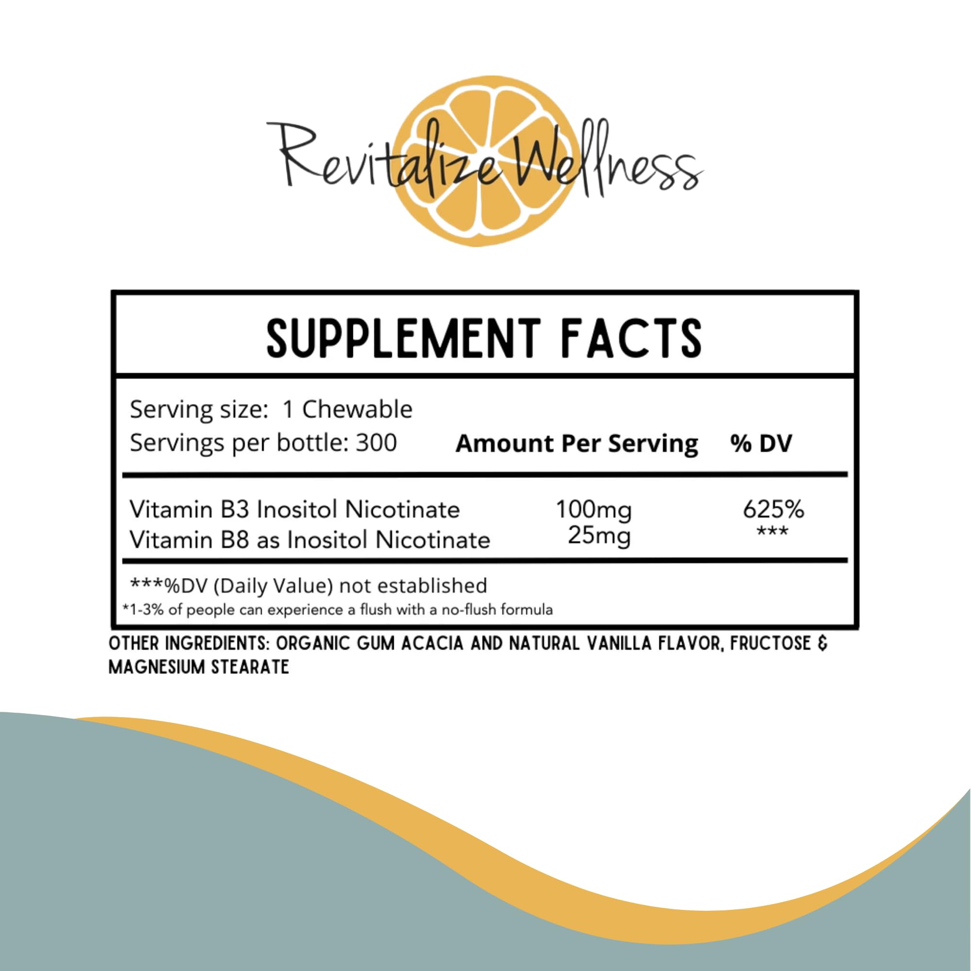 Revitalize Wellness Vitamine B3 masticables vanille, soutien potentiel pour digestion et peau saine.