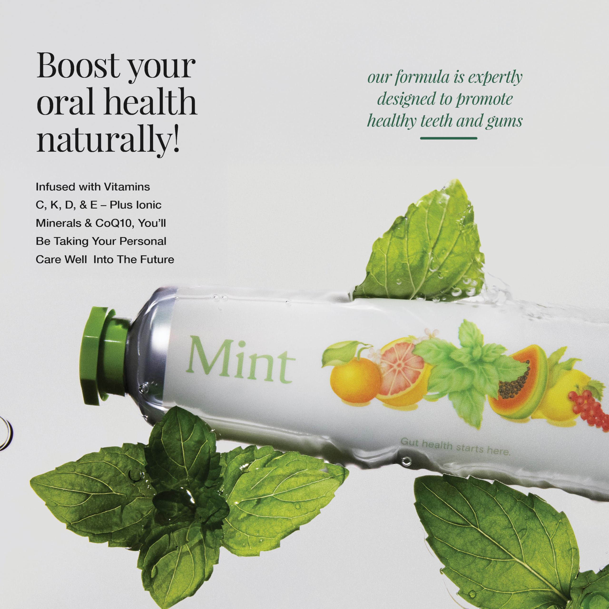 Revitin dentifrice prébiotique menthe – contient des prébiotiques pour soutenir la flore buccale.