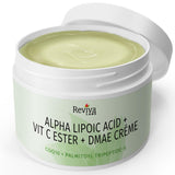 Crème Reviva Labs Alpha Lipoïque avec ester de vitamine C et DMAE, flacon tonifiant potentiel.