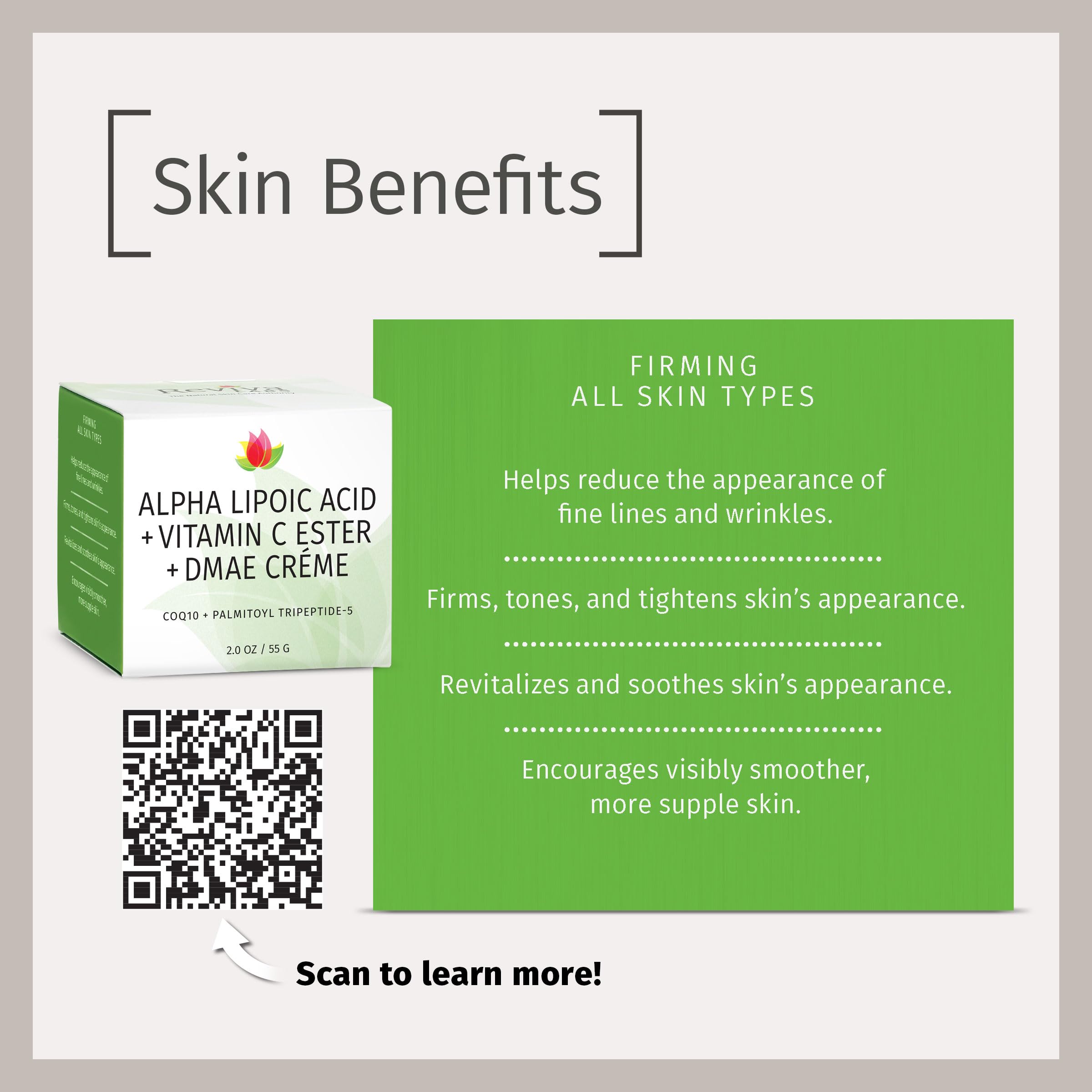Texture lisse et douce de la crème Reviva Labs, pot pour la peau.