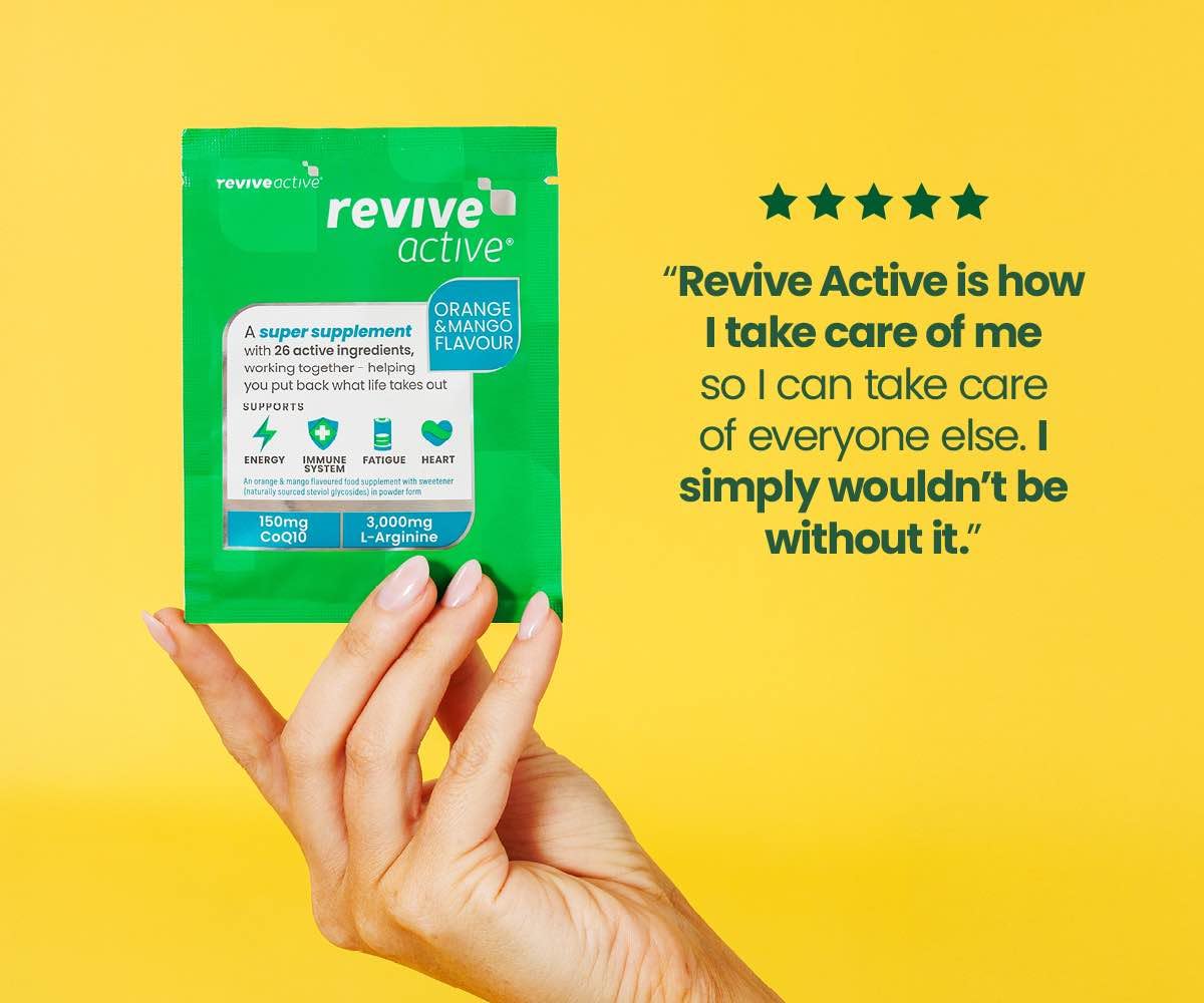 CoQ10 et L-Arginine dans Revive Active, soutien nutritionnel potentiel.