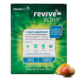 Emballage Revive Active avec sachets orange, pratique pour votre routine.