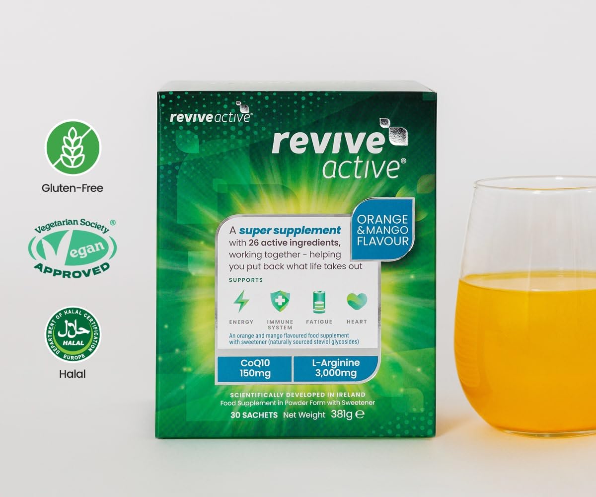 Sachet orange Revive Active en gros plan, mélange facile à diluer.