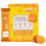 Revive Active Zest Active sur l'emballage, sachet pratique pour énergie quotidienne.