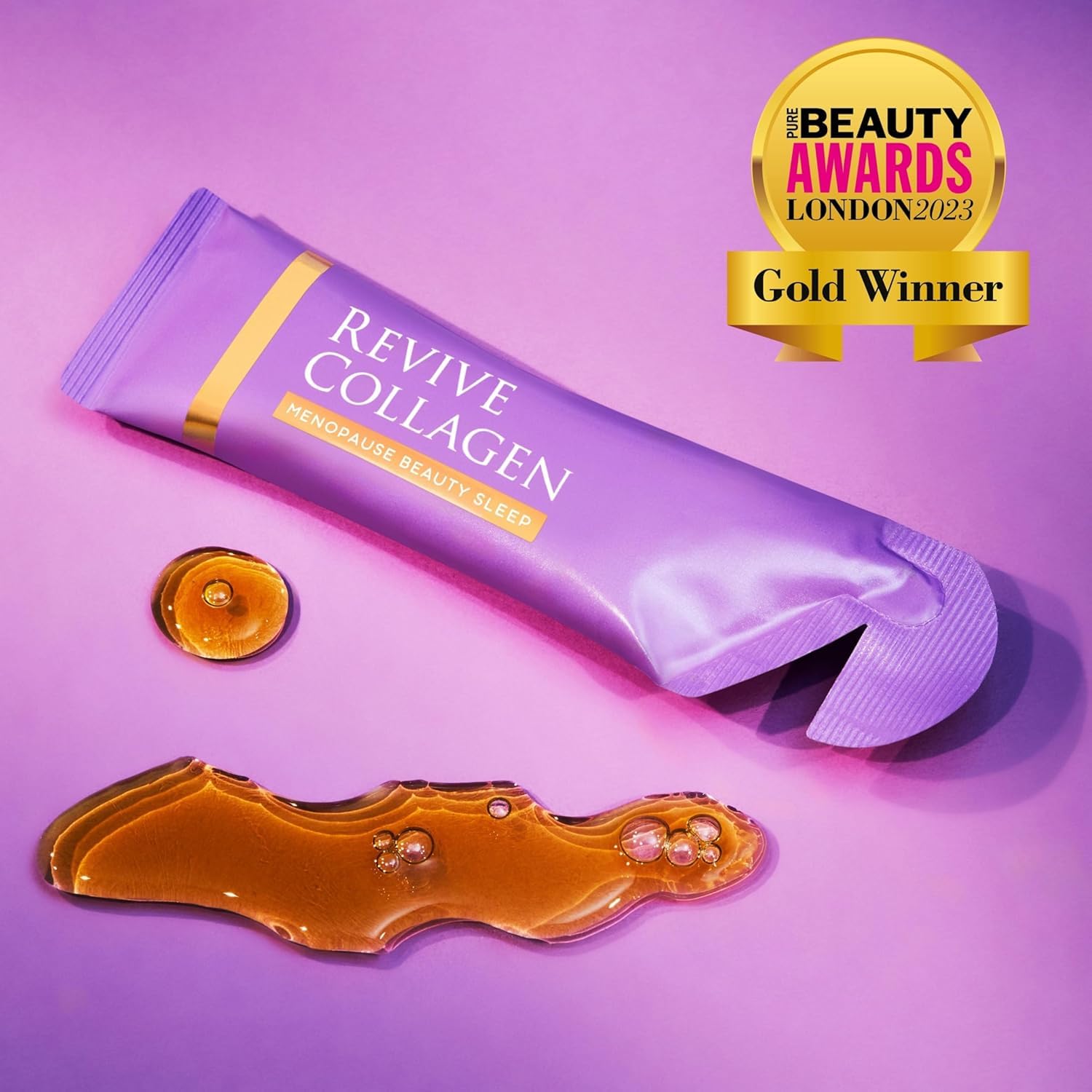 Revive Collagen Menopause rituel nocturne pomme-cassis pour douceur et relaxation.