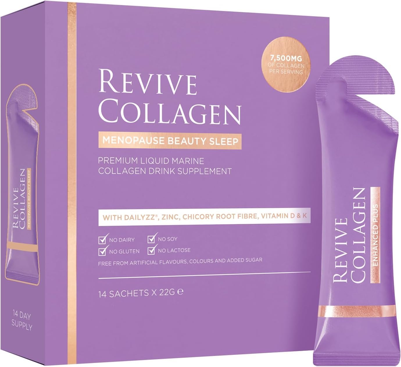 Revive Collagen Menopause sachets saveur pomme-cassis, boisson prête à consommer le soir.