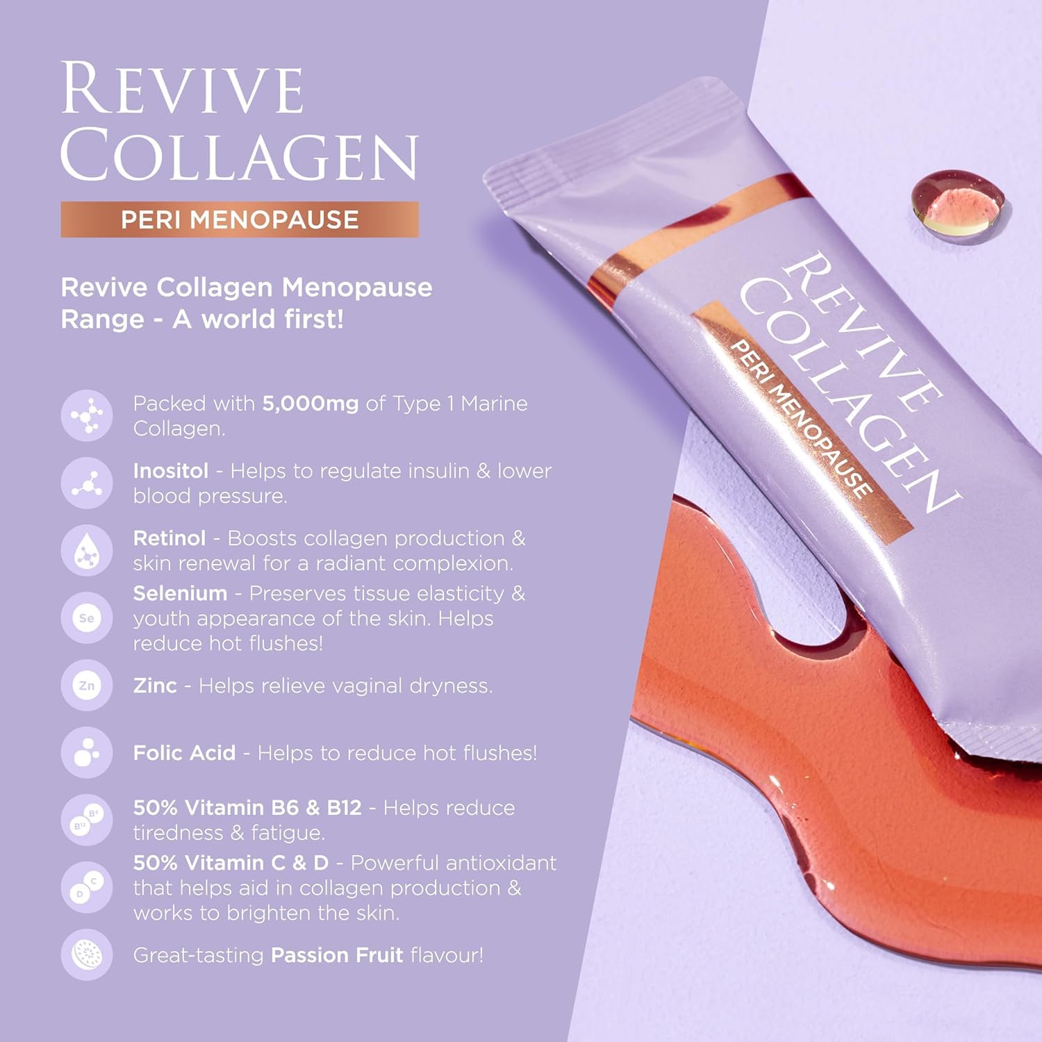 Revive Collagen Perimenopause – emballage sachets 14 pratiques pour le quotidien