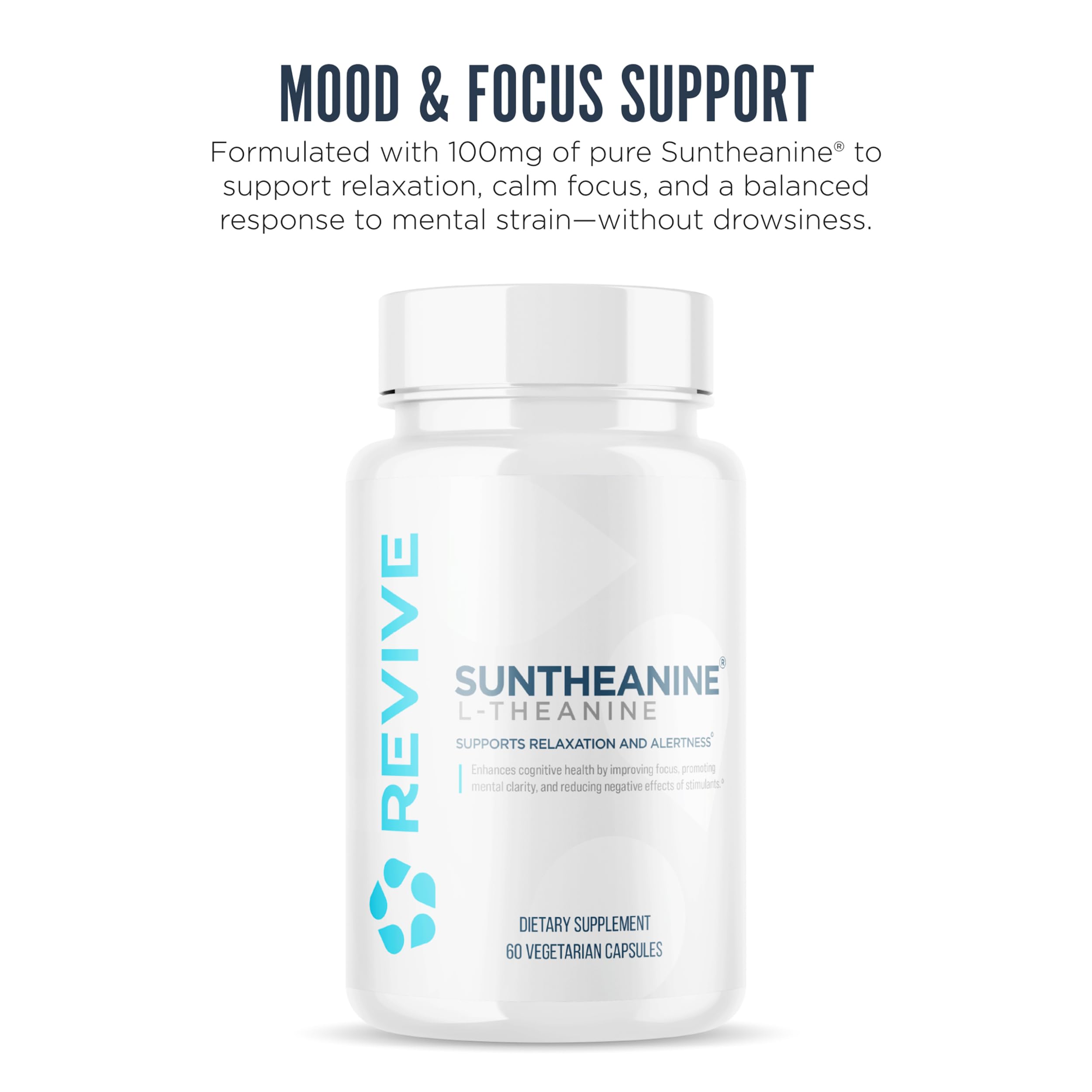 Revive MD Suntheanine gélules sur table, accompagne la routine quotidienne.