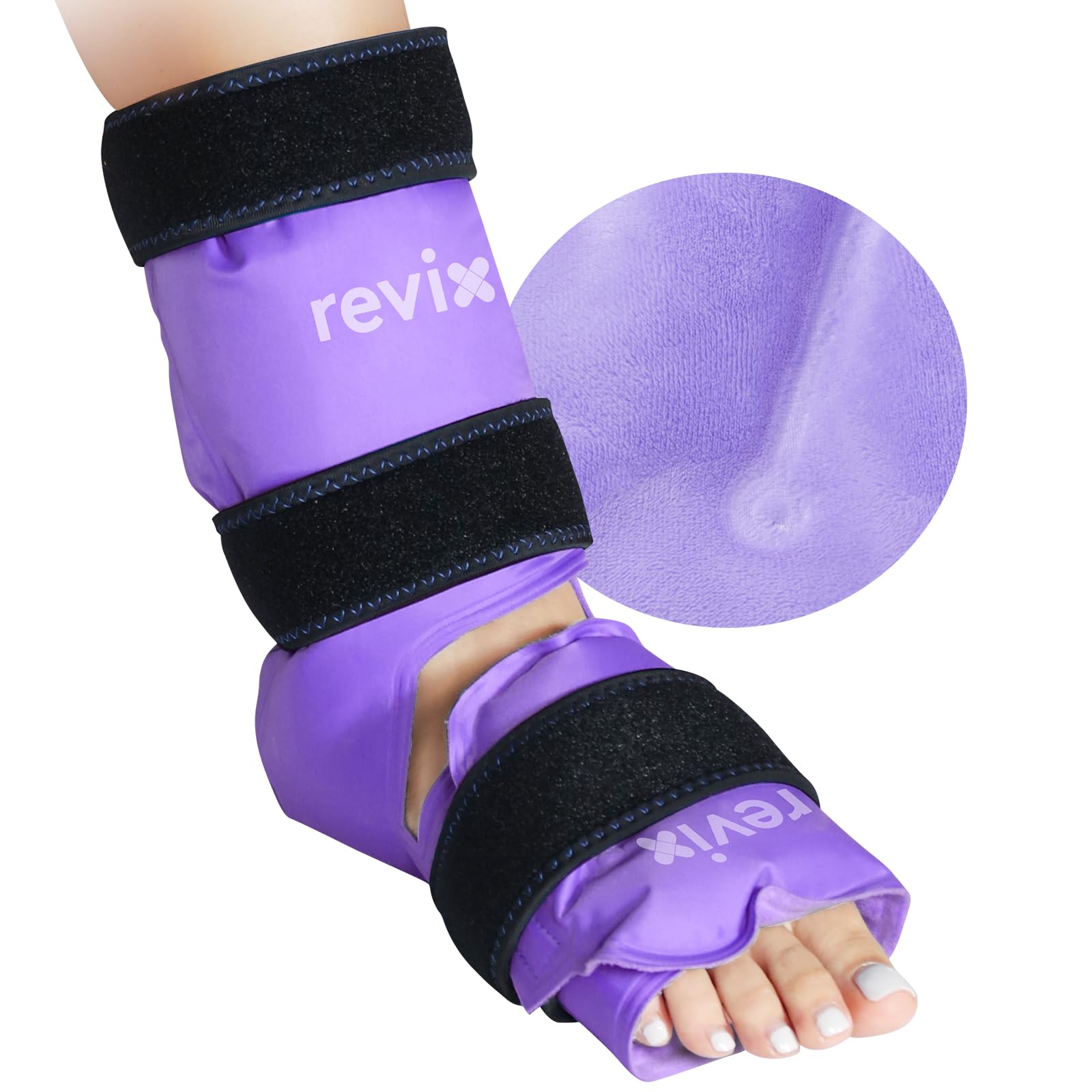 REVIX bande-glace-cheville-portée : application sans serviette et confort immédiat.