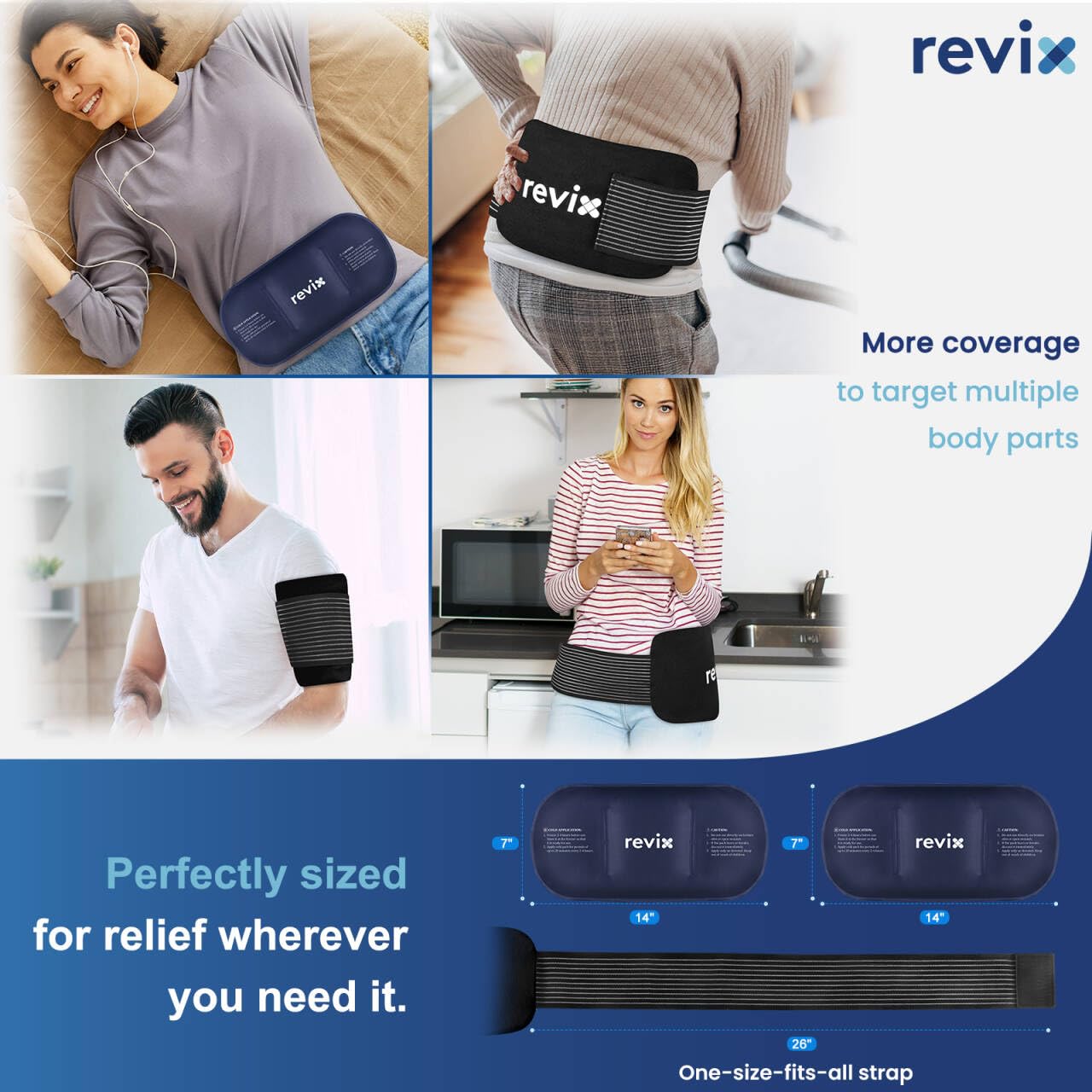 REVIX compresse froide 14x7 pour la hanche, couverture généreuse et stabilité.