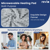 Coussin REVIX chauffé au micro-ondes, démonstration d’utilisation rapide.