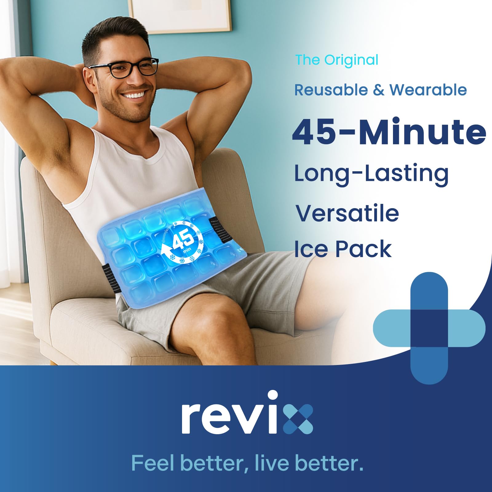 REVIX montre le design grille gel qui assure une cryothérapie homogène.