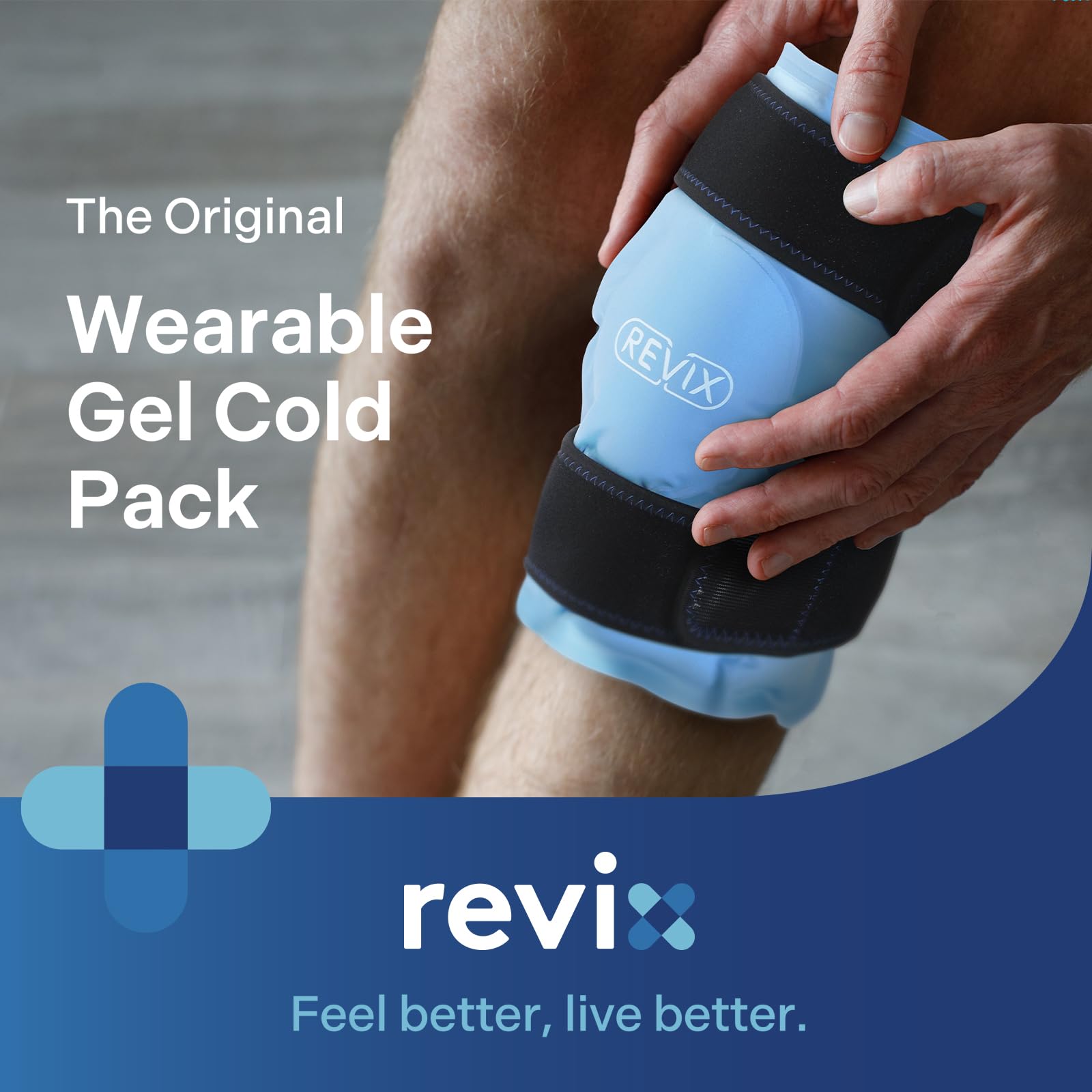 REVIX gel genou froid réutilisable pour un refroidissement prolongé.