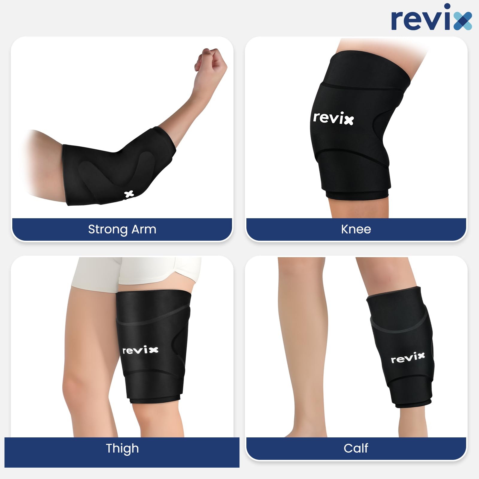 REVIX genou, utilisations multiples pour genou, coude et mollet.