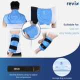 Bandeau REVIX genou XXXL facile à mettre et enlever grâce aux sangles reglables.