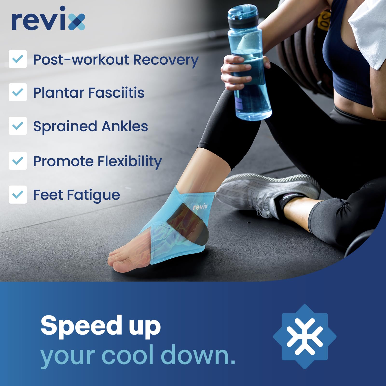 REVIX bande-glace-cheville-reglable ajuste facilement pour récupération personnalisée.