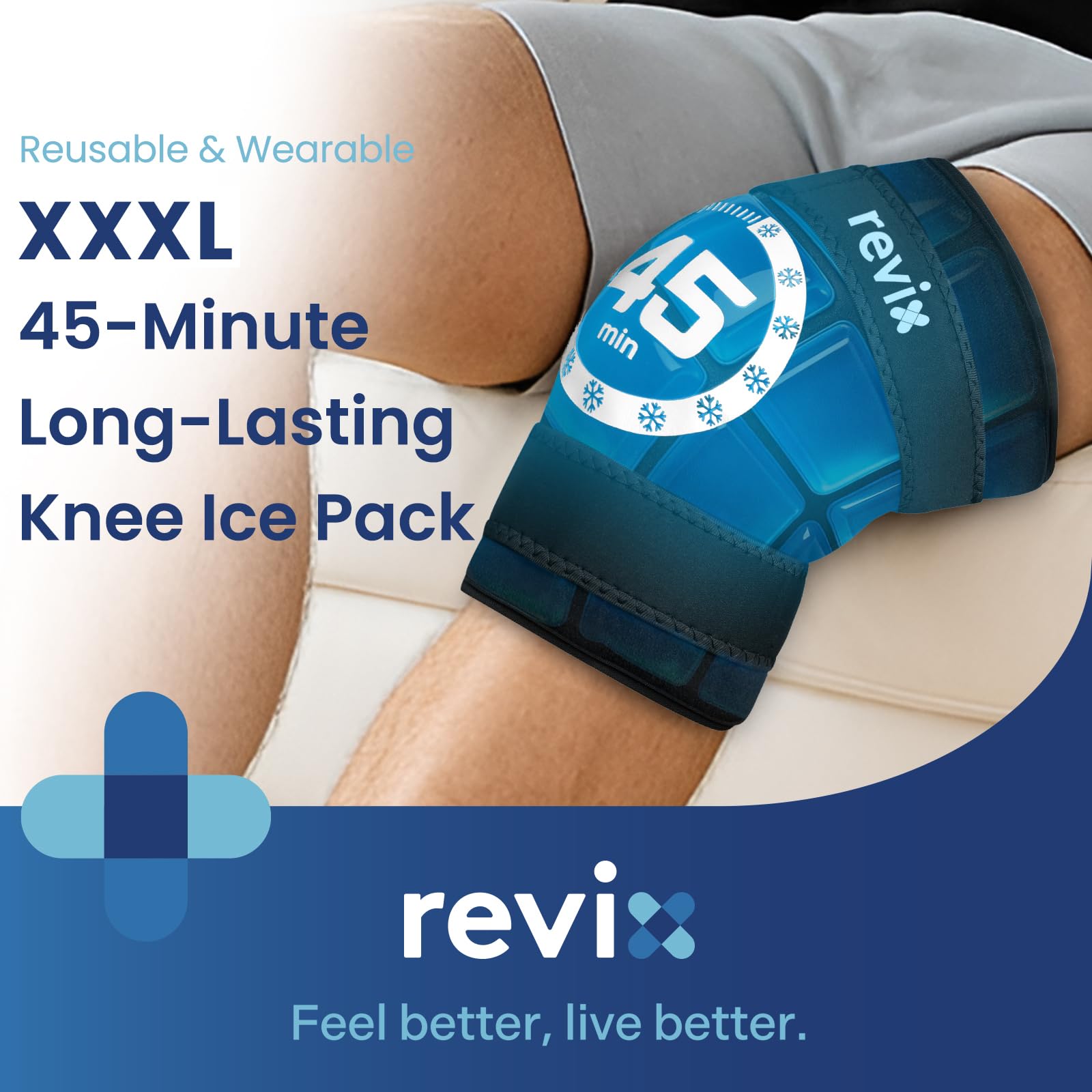 REVIX glace-design-grille-gel-genou, diffusion homogène pour une récupération confortable.